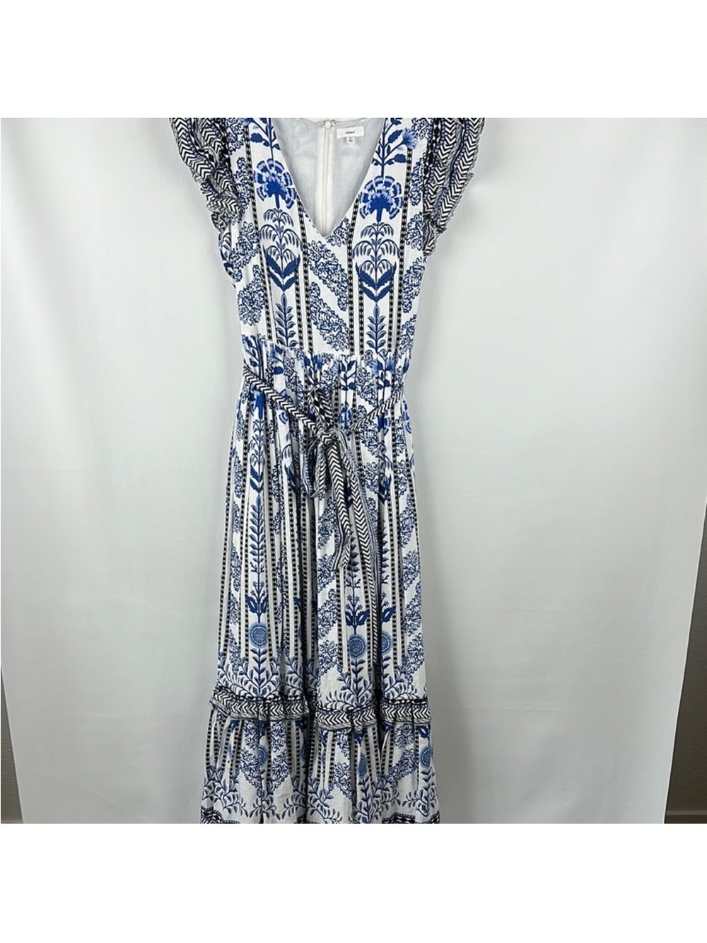 A loves A Floral Block Print Ruffle Tiered Maxi Dress Blue Multi Medium